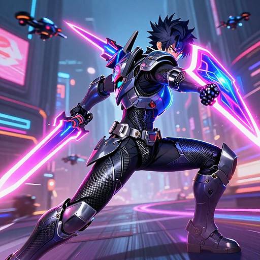 Futuristic Anime Warrior Battle Scene