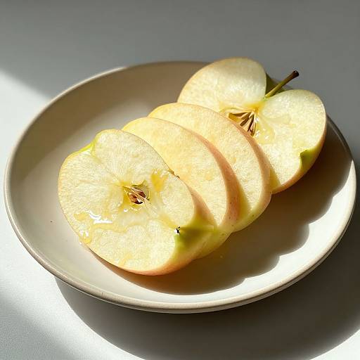 Sunlit Sliced Apple on Ceramic Plate