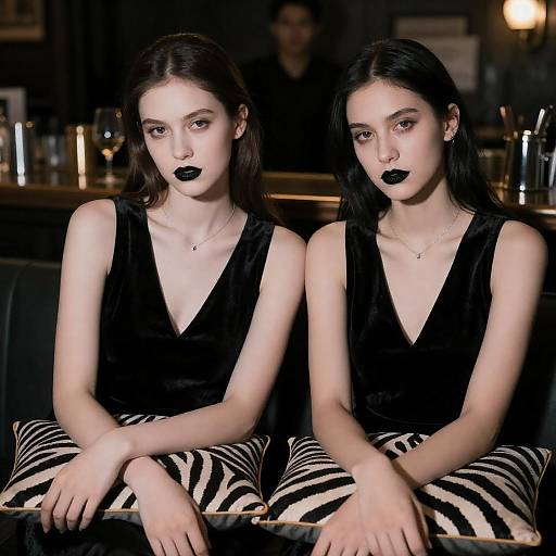 Chic Women in Dim Bar Setting