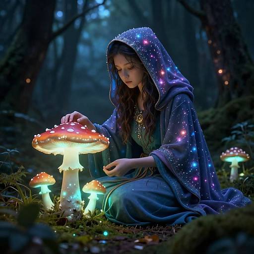 Fantasy Mushroom Midwife in Forest