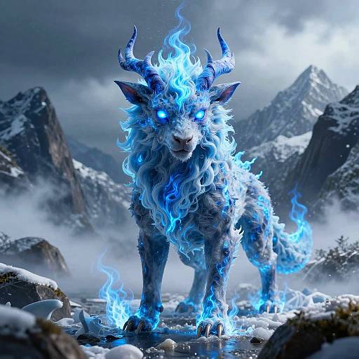 Mythical Creature with Blue Fire Eyes