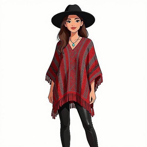 Bohemian Woman in Stylish Poncho