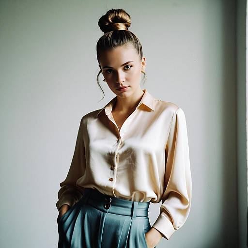 Fashion model with top knot hairstyle