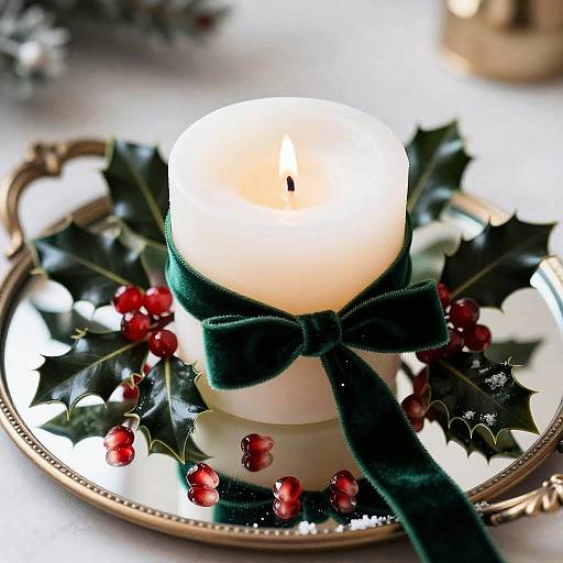 Holiday Candle with Holly and Pomegranate