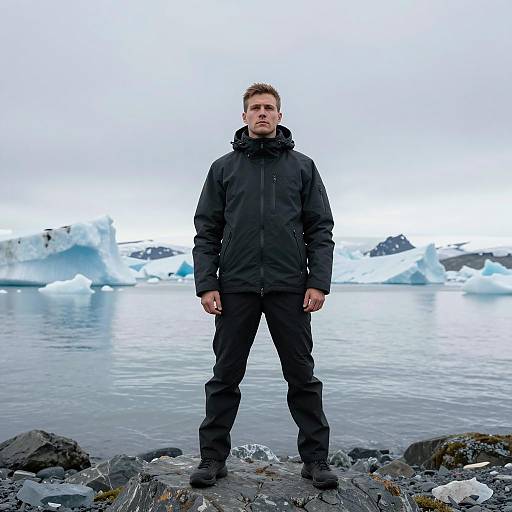 Man in Nature: Confidence Amid Icebergs