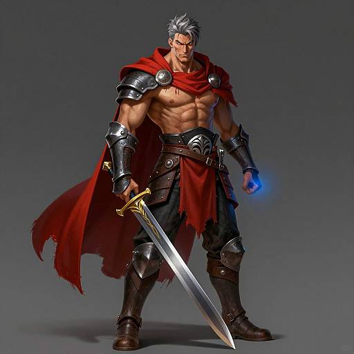Muscular Male Warrior with Sword Illustration