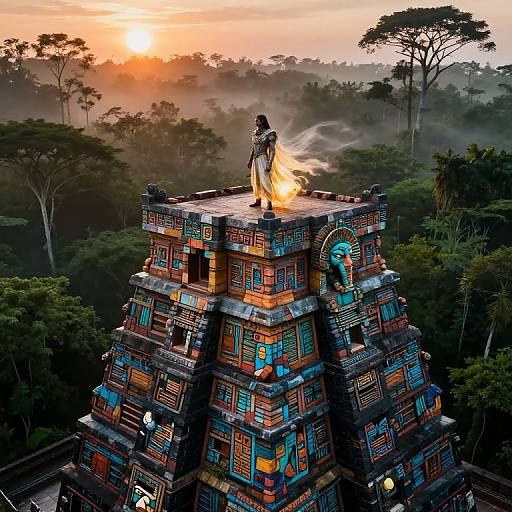 Mysterious Temple Guardian at Sunset