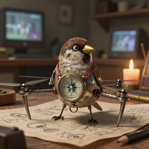 Hammered-Steel Sparrow Drone in Workshop