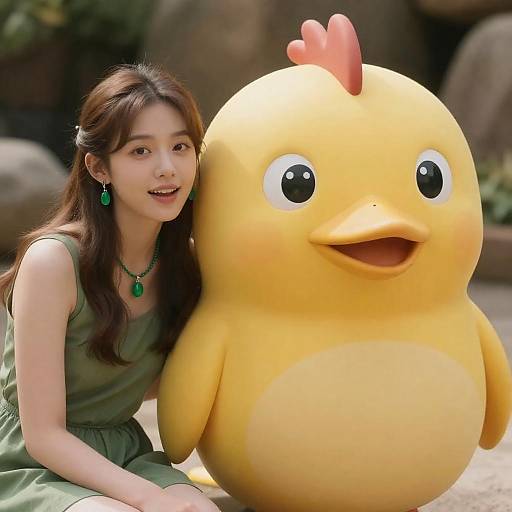 Young Woman and Cartoonish Yellow Bird