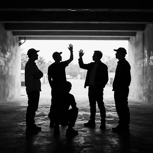 Silhouetted Men Under a Bridge