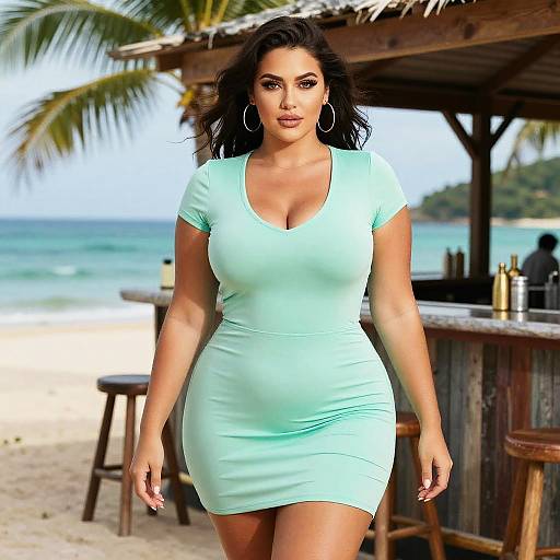 Stocky Woman at Tropical Beach Bar