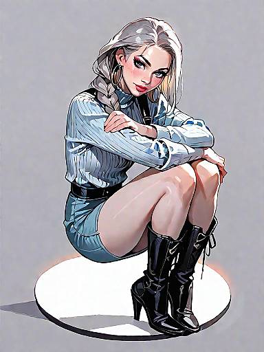 Modern Chic Woman in Mini Dress and Knee-High Boots