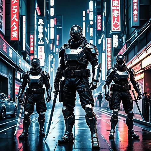 Futuristic Ninja Warriors in Cyberpunk City