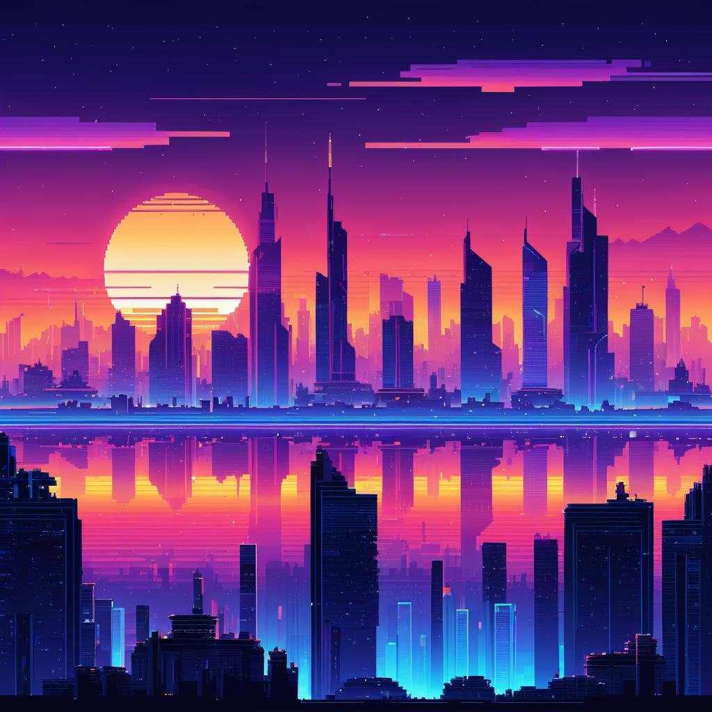 Futuristic City Skyline Pixel Art