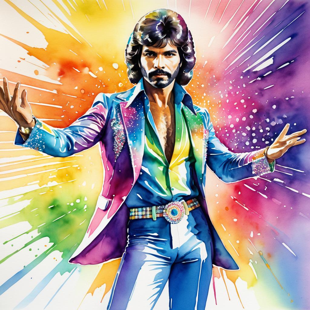 Vibrant 1970s Disco Dancer Watercolor Art