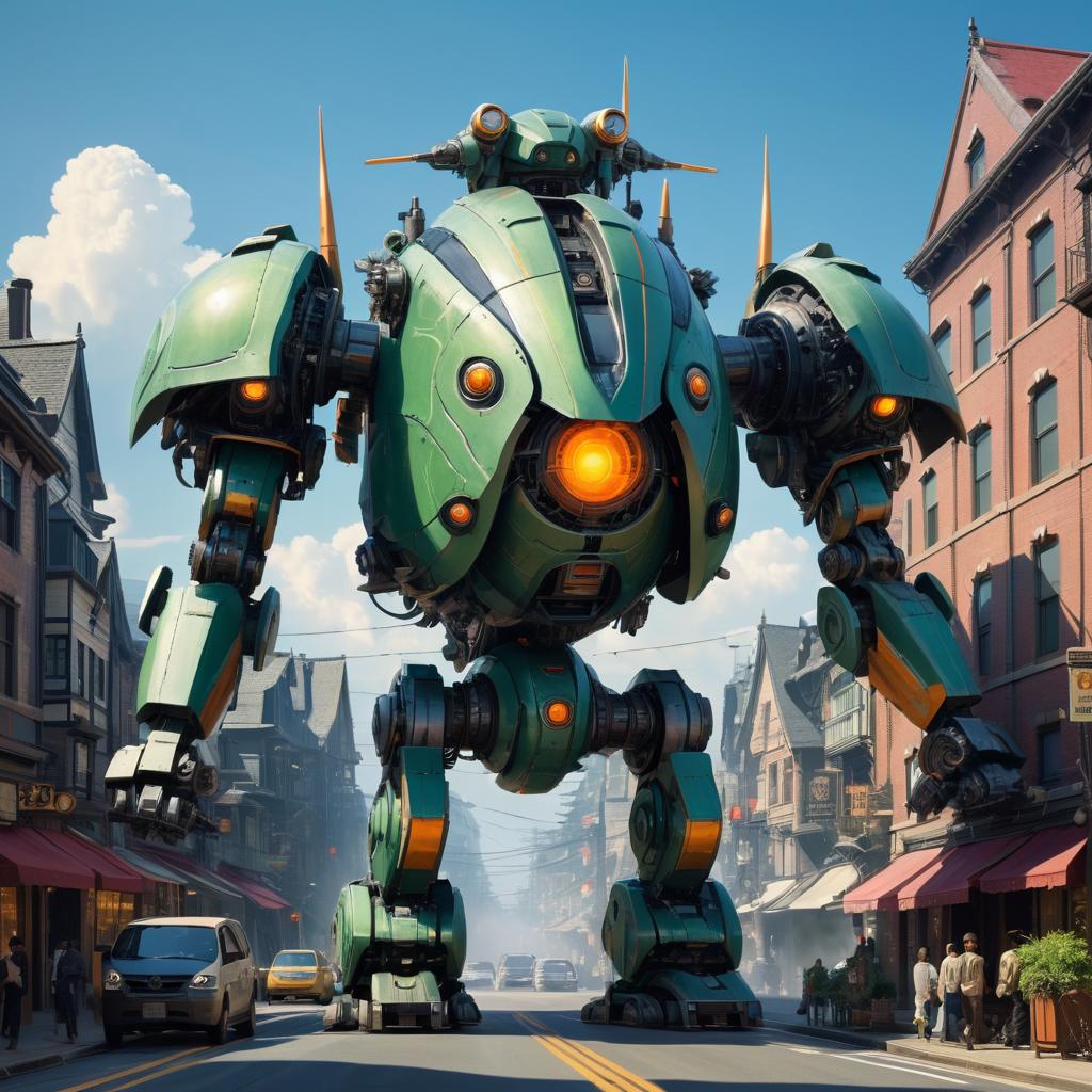 Miyazaki-Inspired Beast in Mech City