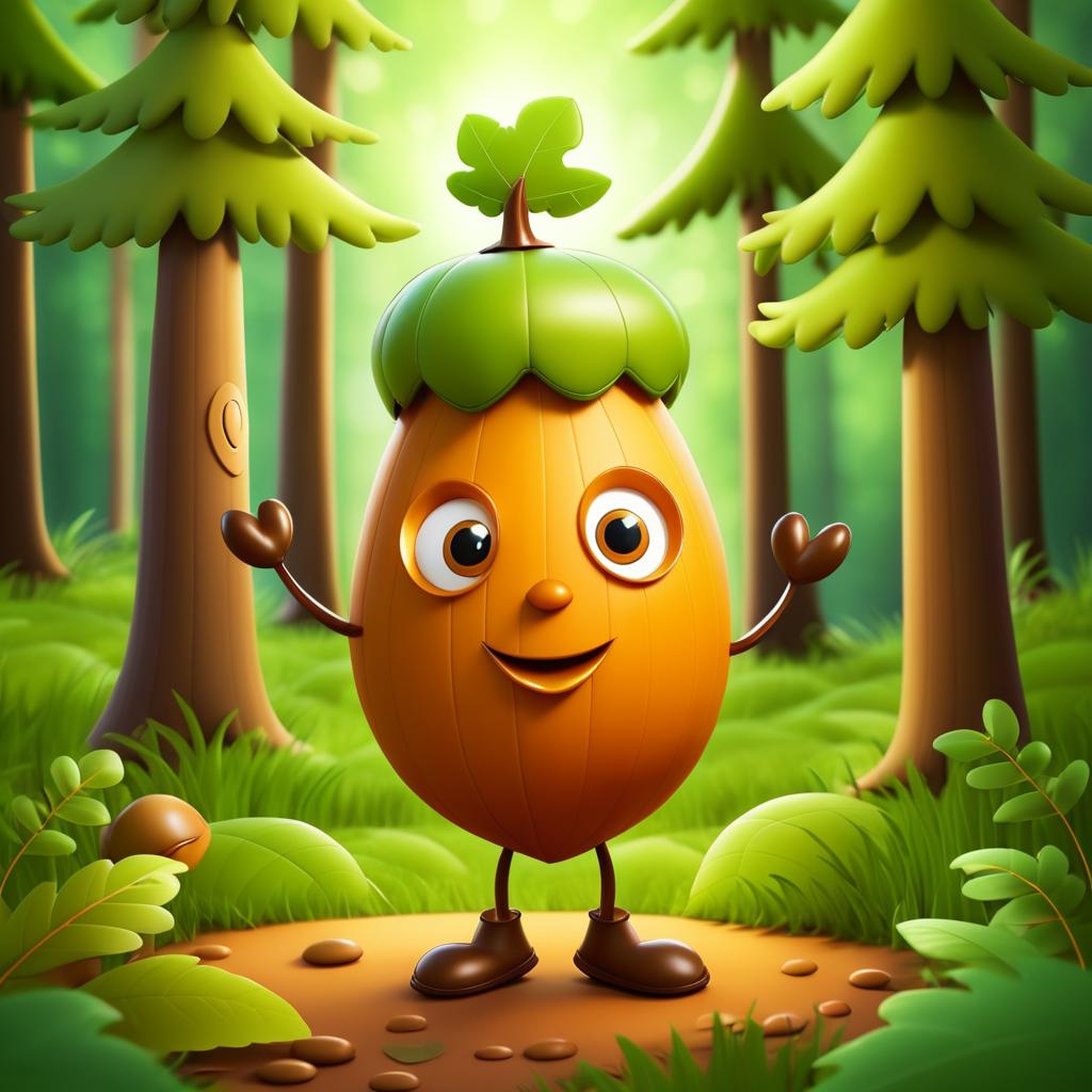 Whimsical Acorn Character in Forest