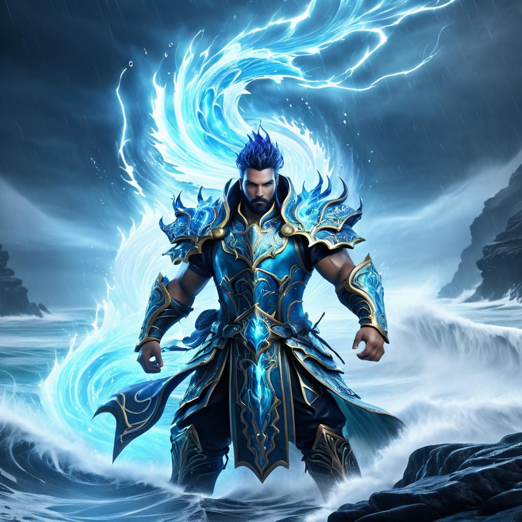 Dynamic Elemental Mage at Stormy Coastline