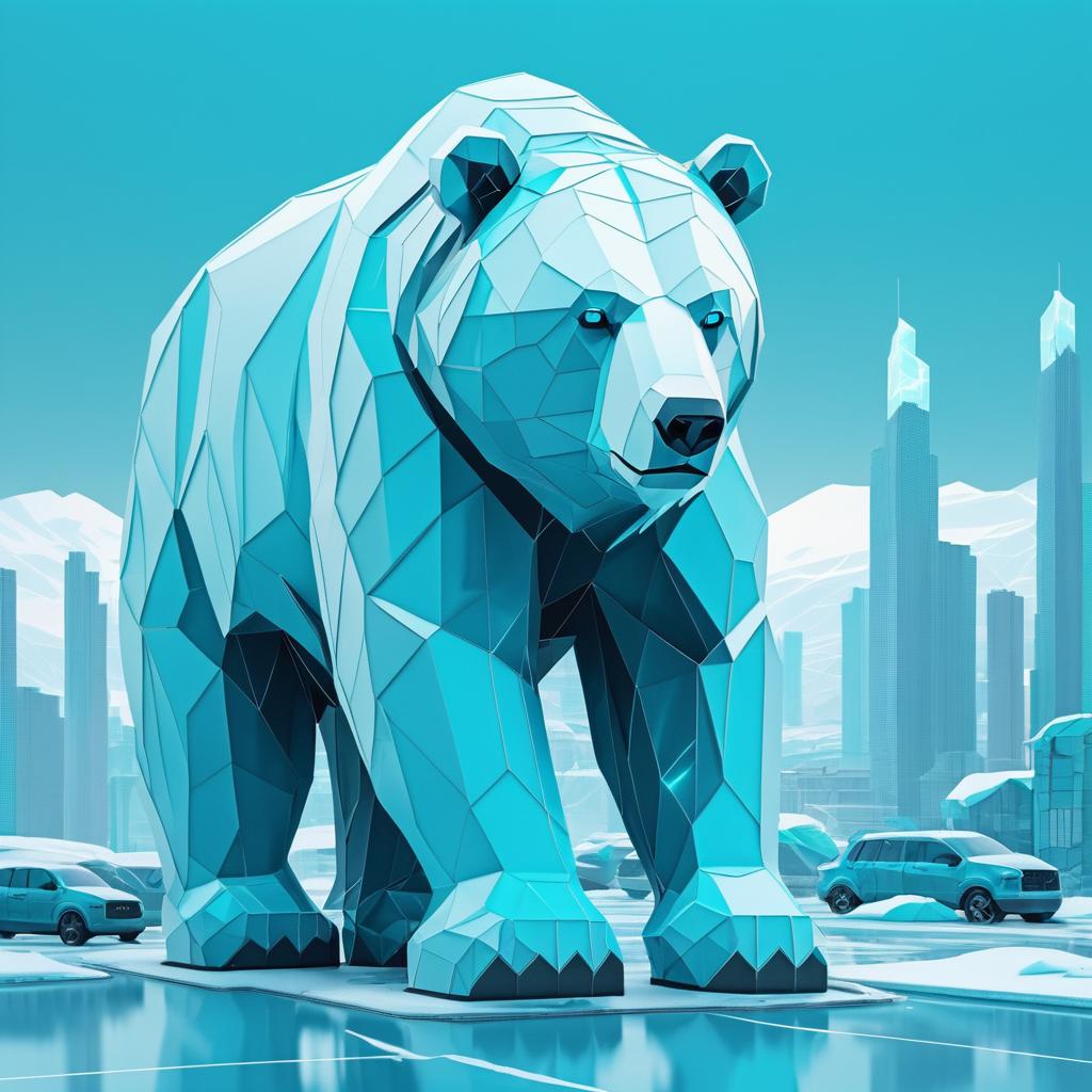 Glacial Bear in Dystopian Cyan World