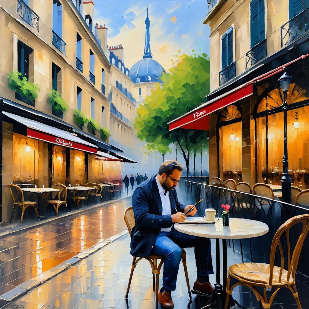 Introspective Artist at Paris Café