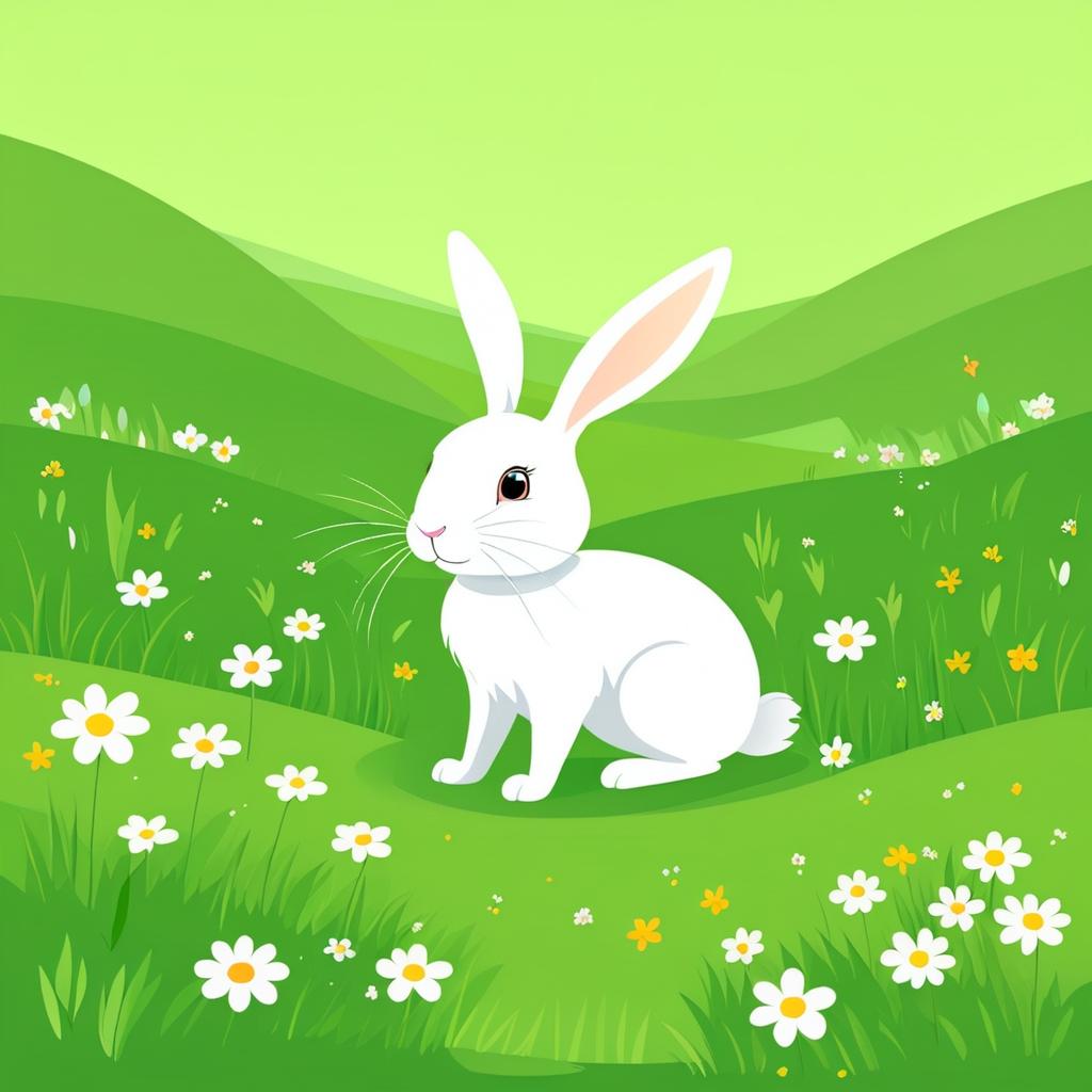 Whimsical Rabbit in a Meadow Scene