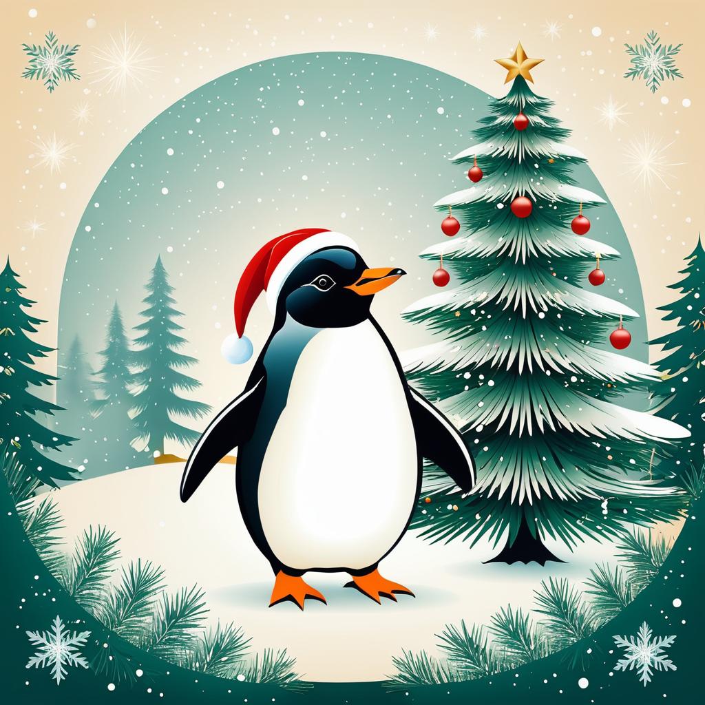 Vintage New Year's Card with Penguin