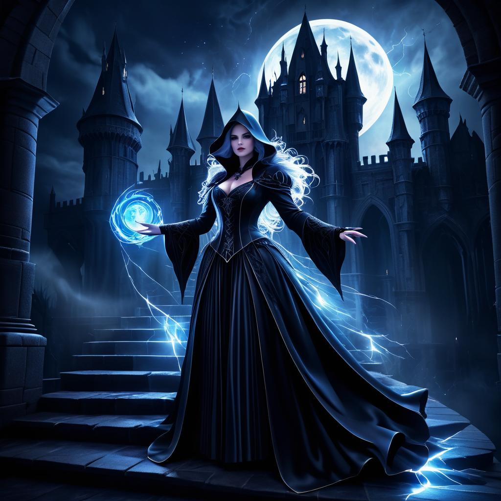 Mysterious Sorceress in Gothic Castle