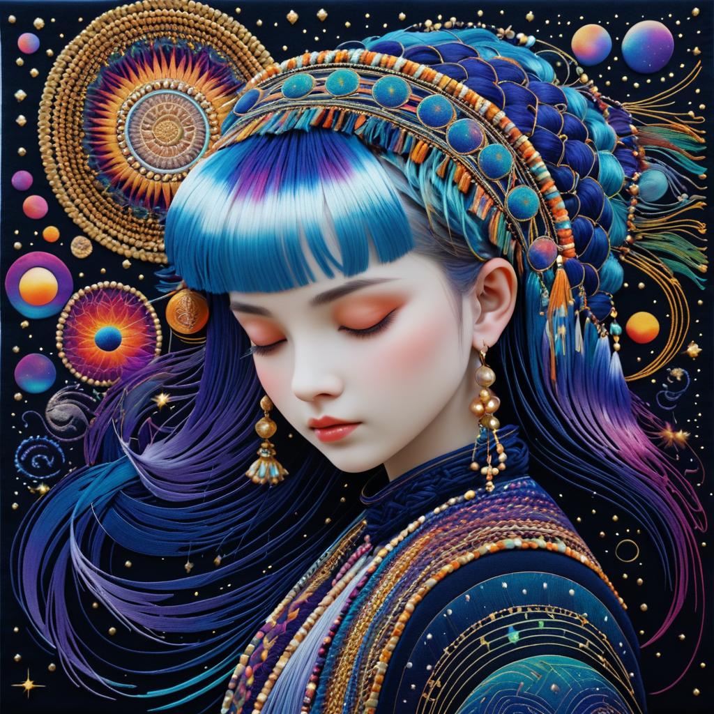 Galactic Tapestry Girl with Pearl Hair