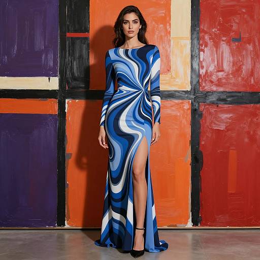 Elegant Evening Gown with Abstract Art Background