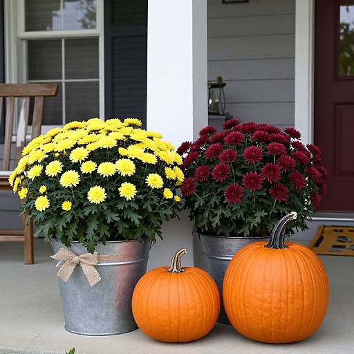 Rustic Porch Decor with Mums and Pumpkins