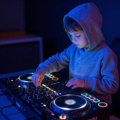 Child Exploring Neon DJ Controller