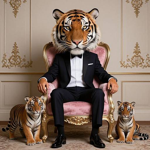 Surreal Woman and Tiger in Elegance