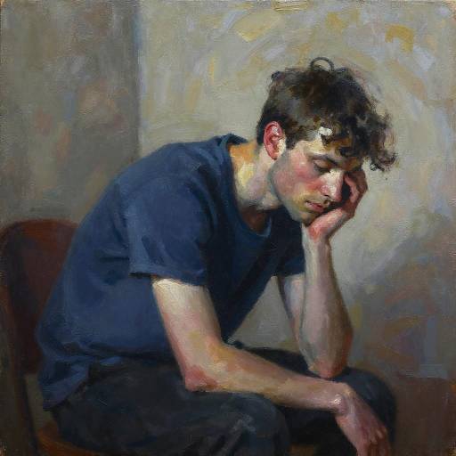 Avant-Garde Oil Painting of Thoughtful Man