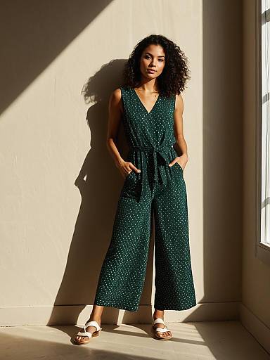 Elegant Woman in Geometric Jumpsuit