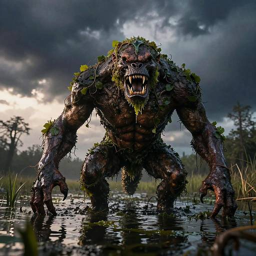 Swamp Monster Emerging at Dusk