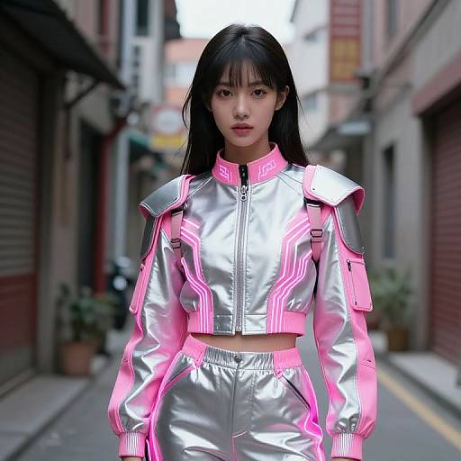 Stylish Cyberpunk Girl in Neon Alley