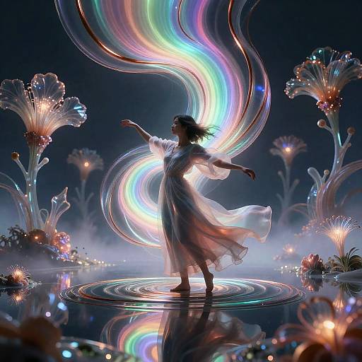 Prismatic Dreamscape Woman with Liquid Architecture