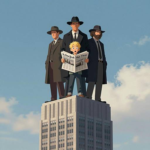 Surprised Boy on Skyscraper with Men