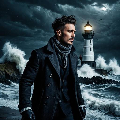 Stylish Man and Gothic Lighthouse Scene