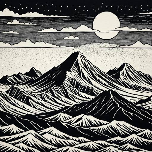 Mountain Range Linocut Art Print