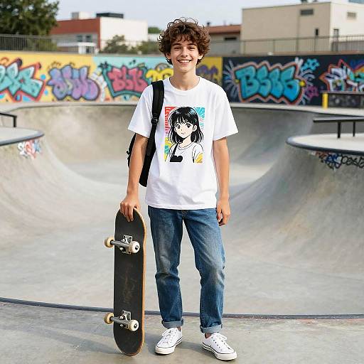 Teenager with Skateboard at Urban Skate Park