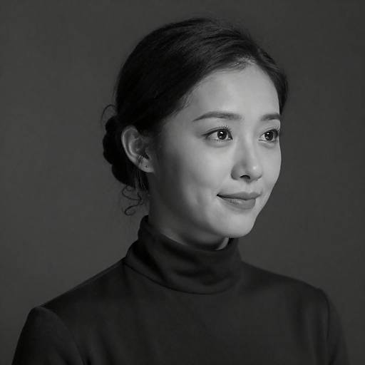 Black-and-White Portrait of Woman in High-Neck Dress