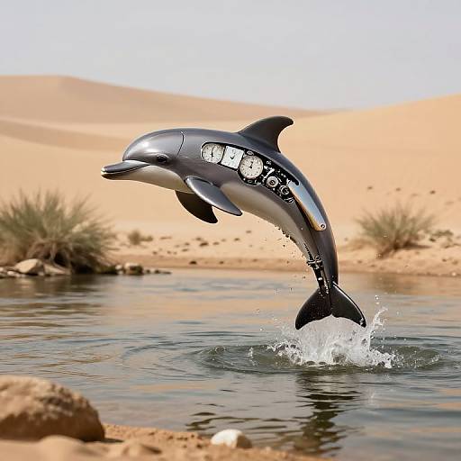 Clockwork Dolphin Leaps Through Desert
