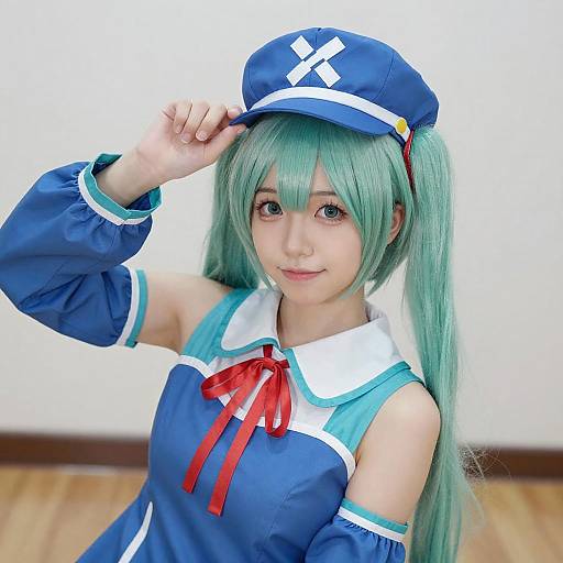 Young Woman in Blue and Teal Cosplay