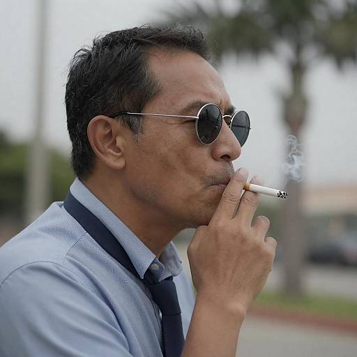 Middle-aged Man Smoking Cigarette Outdoors