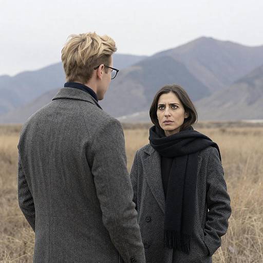 Two People Standing Outdoors in Mountain Landscape