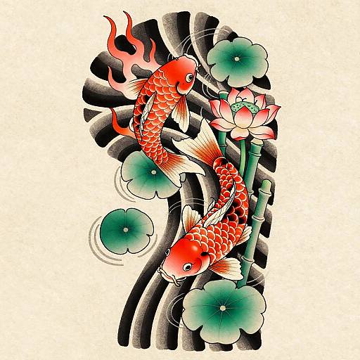 Anime Irezumi Koi and Lotus Tattoo