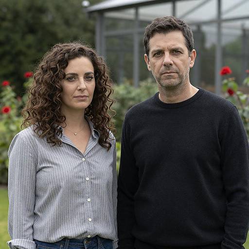 Serious Couple Standing in Garden