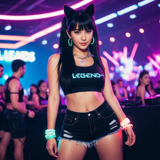 Woman in Neon Rave Outfit with Cat Ear Headband