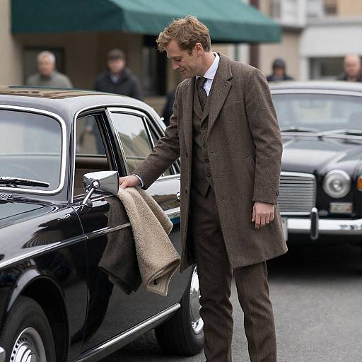 Vintage Car Scene with Man in Suit
